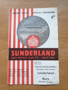 Sunderland v Bury 1962/3 26th December