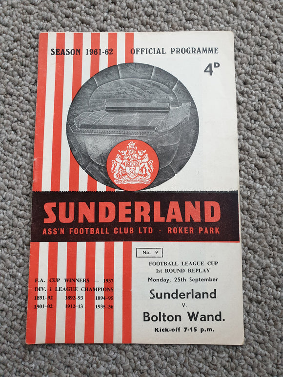 Sunderland v Bolton Wanderers FLC1 replay 1961/2