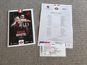 Sunderland v Wycombe Wanderers 16/03/2019 teamsheet & ticket