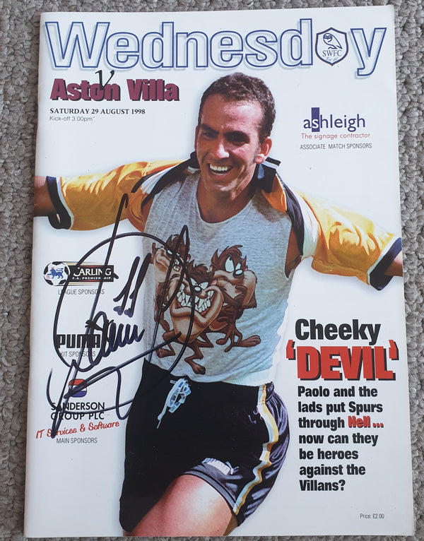 Sheffield Wednesday v Aston Villa 1998/99 SIGNED Paolo Di Canio