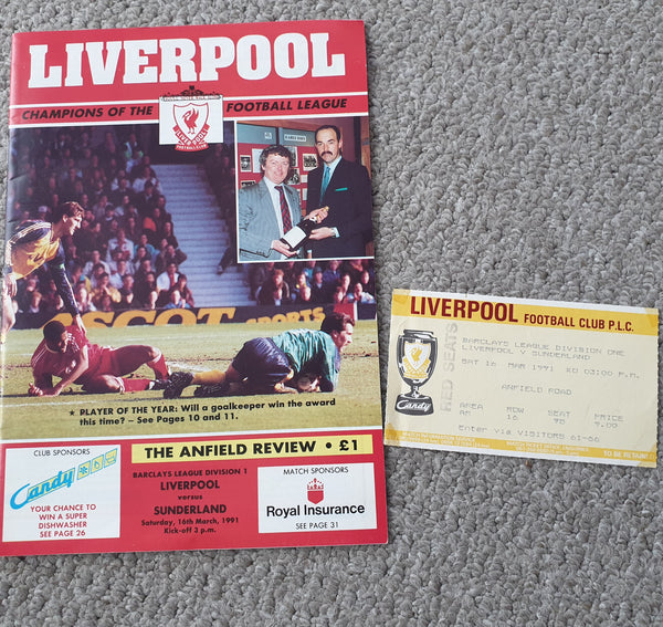 Liverpool v Sunderland 1990/91 inc Match Ticket