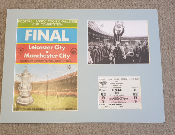 1969 FA Cup Final Manchester City Programme and ticket display