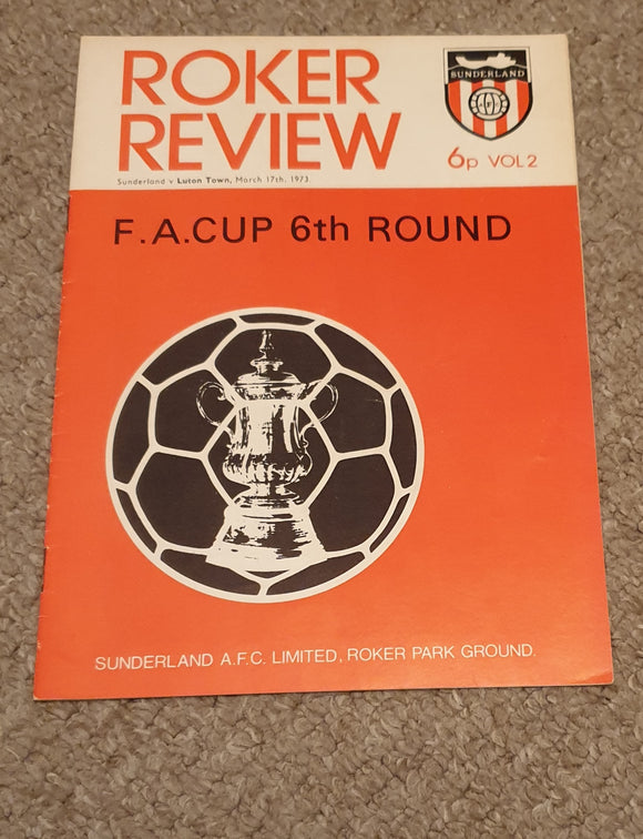 Sunderland v Luton Town FA Cup 6th Round 1972/3