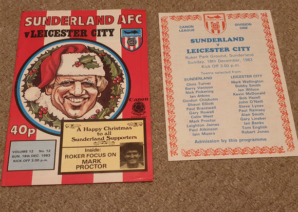 Sunderland v Leicester City 1983/4 + Team sheet