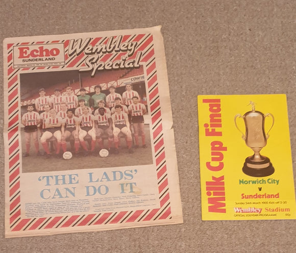 Sunderland v Norwich City 1985 League Cup Final programme & Newspaper