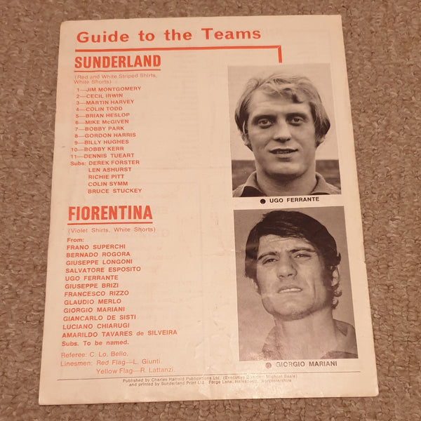 Sunderland v Fiorentina Anglo-Italian cup 1969/70