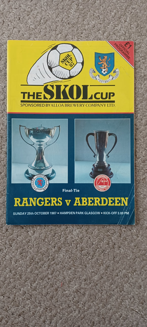 Rangers v Aberdeen League Cup Final 1987/8 Signed
