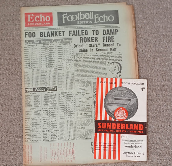 Sunderland v Leyton Orient Football Echo & Match Programme 1960/1