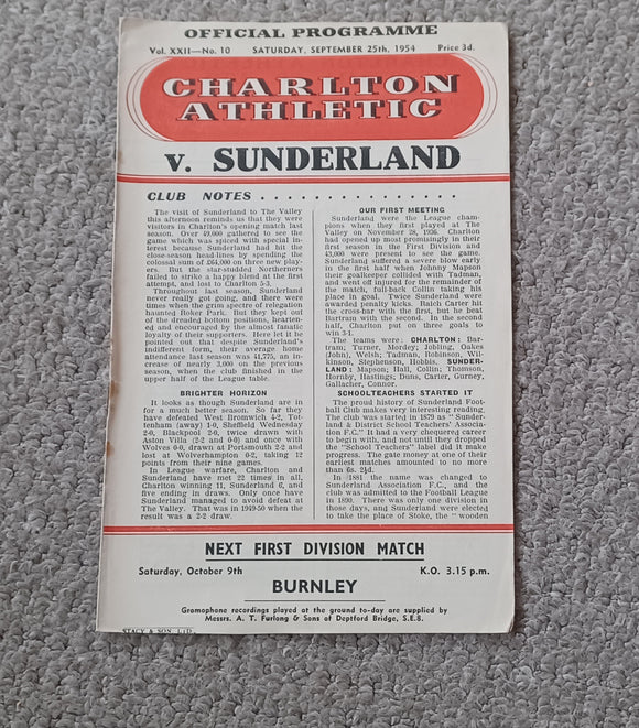 Charlton Athletic v Sunderland 1954/55