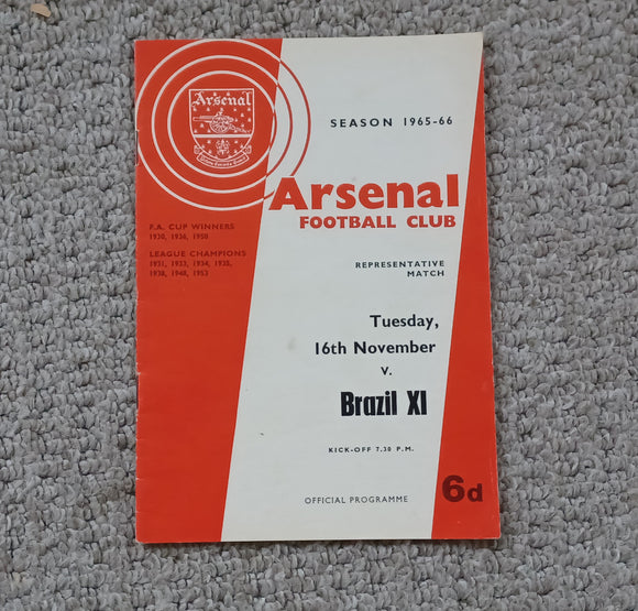 Arsenal v Brazil XI 1965/6 Representative Match