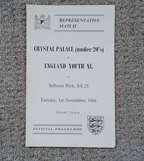 Crystal Palace U20S v England Youth 1966/7