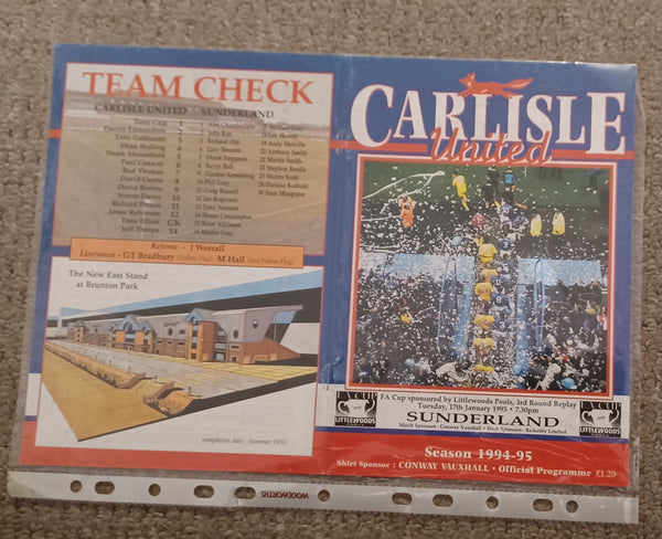 Carlisle Utd v Sunderland FA Cup 3rd Rd Replay 1994/5