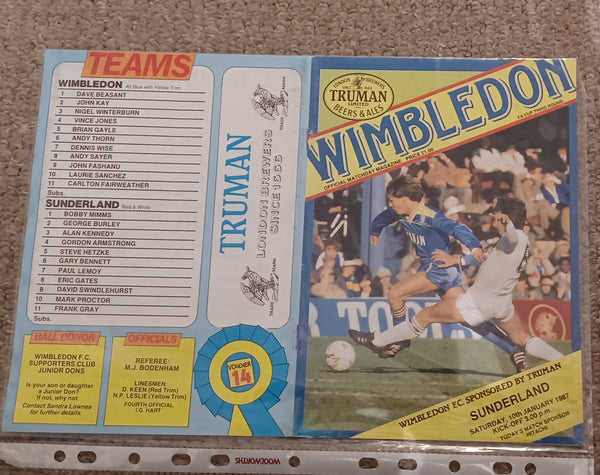 Wimbledon v Sunderland 1986/7 FA Cup 3rd Round