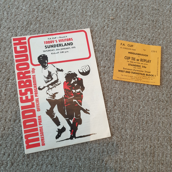 Middlesbrough v Sunderland 1974/5 FA Cup inc match ticket