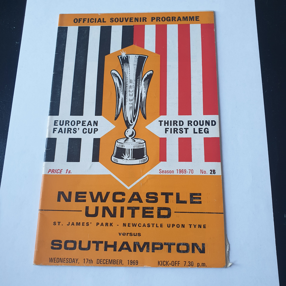Newcastle United v Southampton Fairs Cup Programme 1969/70