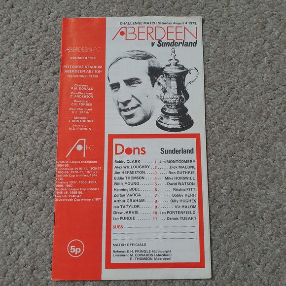 Aberdeen v Sunderland 1973/4 Pre Season Friendly