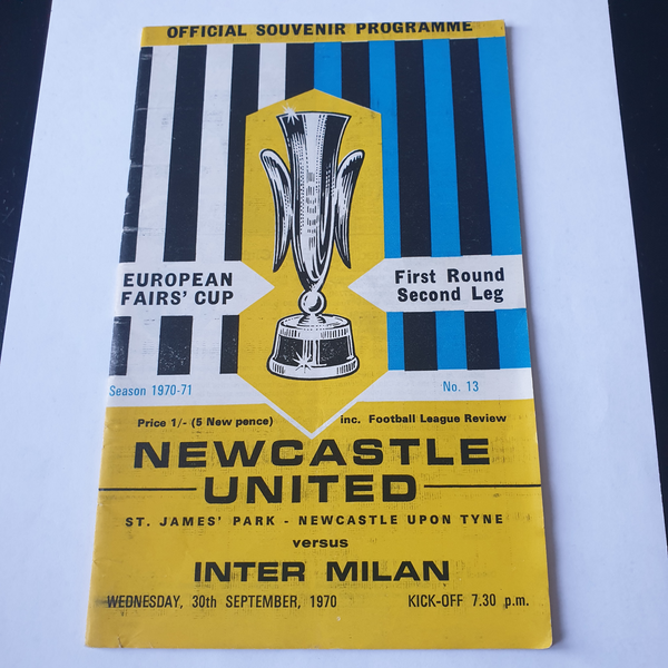 Newcastle United v Inter Milan Fairs Cup Programme 1970/1