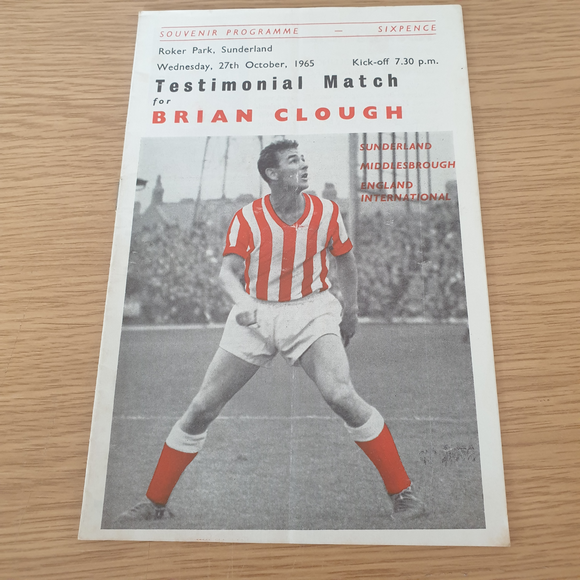 Brian Clough Testimonial Programme 1965/6 v Newcastle Utd Select