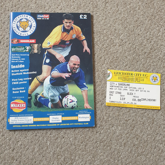 Leicester City v Sunderland League Cup Semi Final 1999 Programme & Ticket
