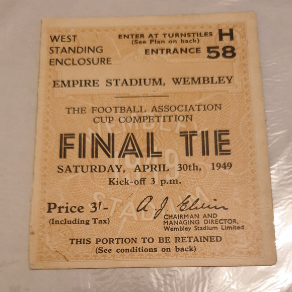 Ticket 1949 FA Cup Final Leicester City v Wolves