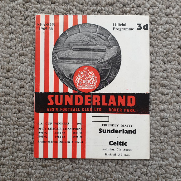 Sunderland v Celtic 1965/6 Pre Season Friendly