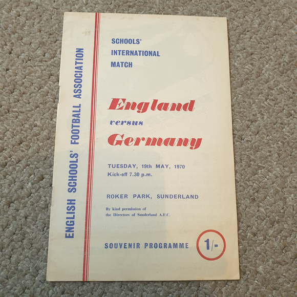 England v Germany 1970 Schoolboy International @ Roker Park Sunderland